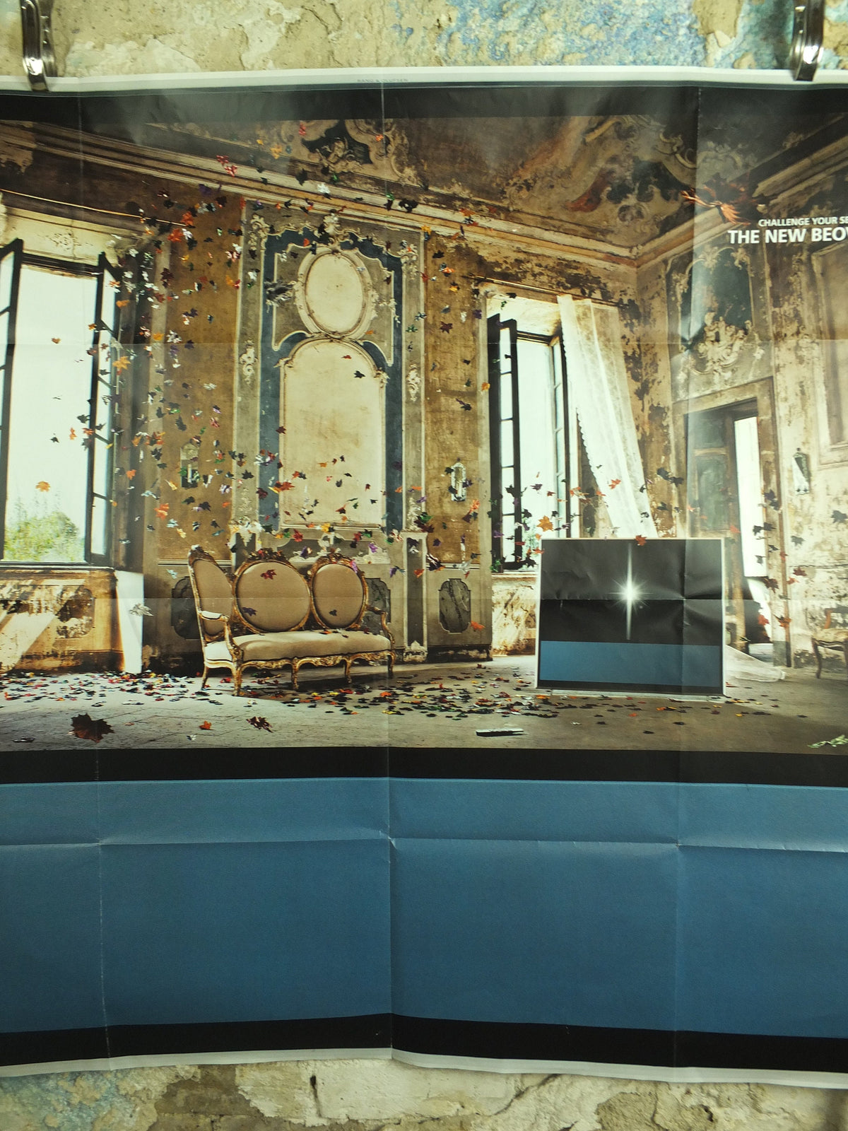 Original Bang & Olufsen Beovision Television Poster distressed leaves tv stately home and Danish Scandanavian advertising wall art 2000s