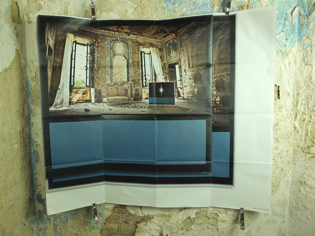 Original Bang & Olufsen Beovision Television Poster distressed leaves tv stately home and Danish Scandanavian advertising wall art 2000s