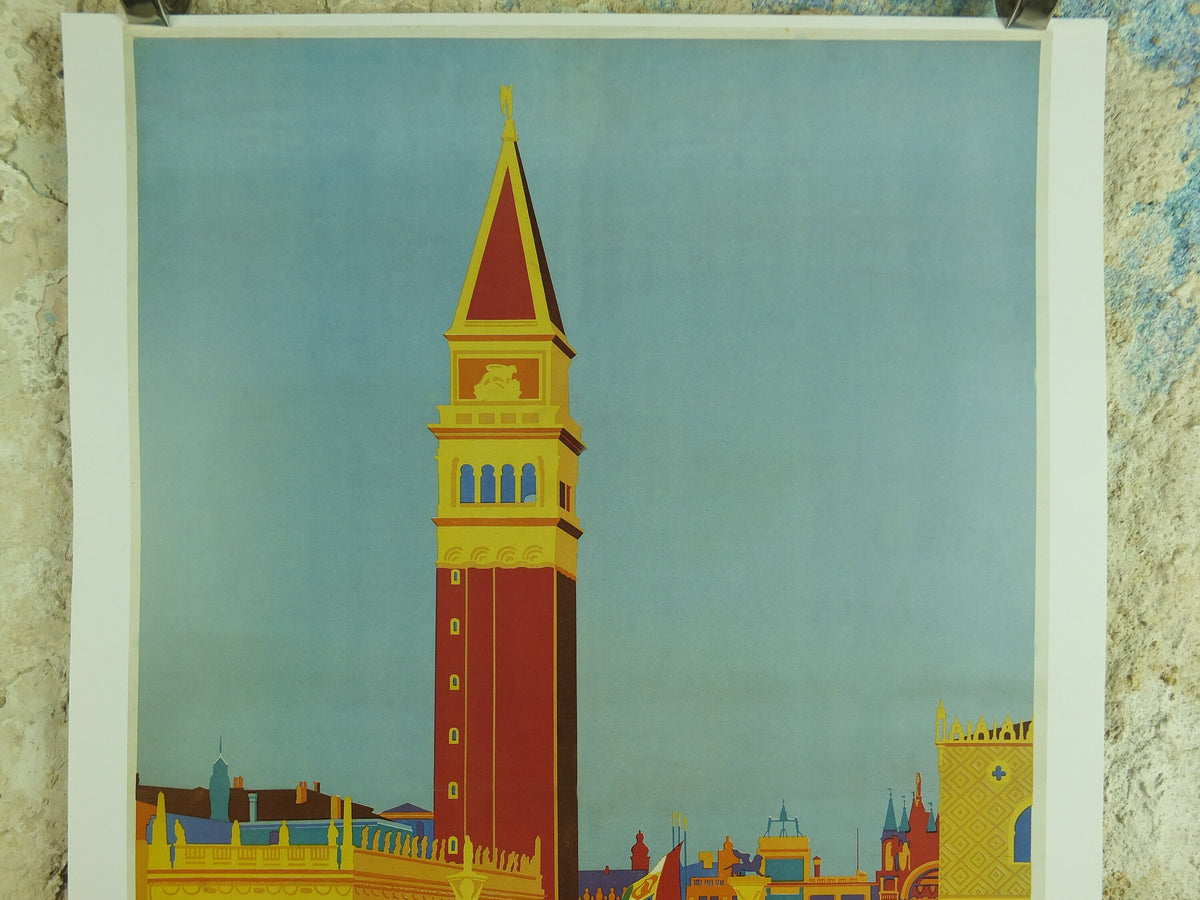 Vintage Orient Line Venice St Marks Square Travel Poster P&O cruise ship shipping passenger tourism holiday vacation Visoni wall art 1990s