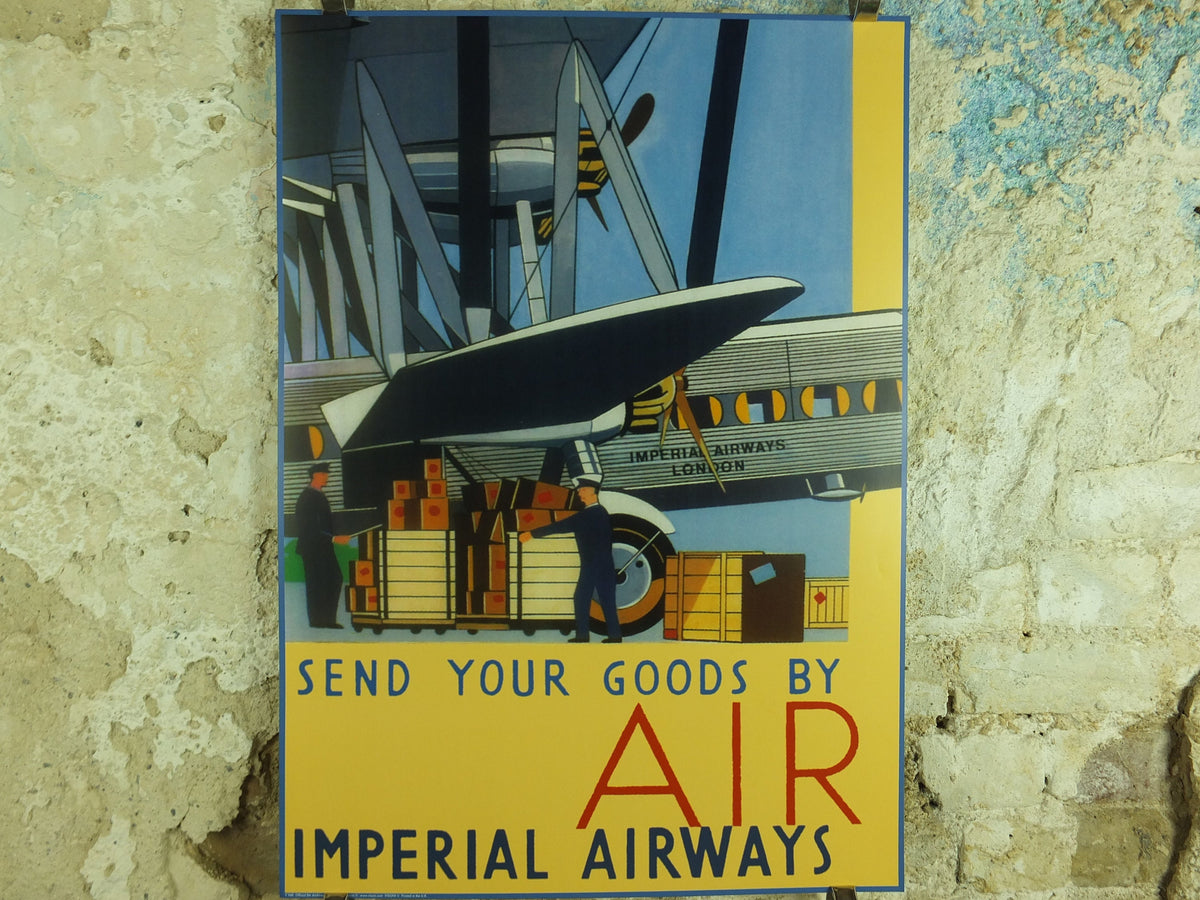 Vintage British Imperial Airways Travel Poster Goods airport London freight UK Britain travel tourism holiday vacation Visoni wall art 1990s