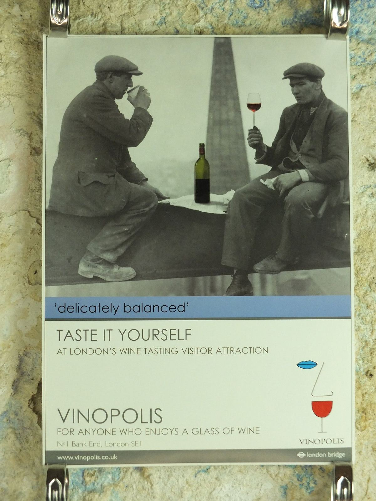 Original Vintage Vinopolis Wine Poster construction builders tasting Bank End London Bridge SE1 Winery Viticulture print wall art 1990s