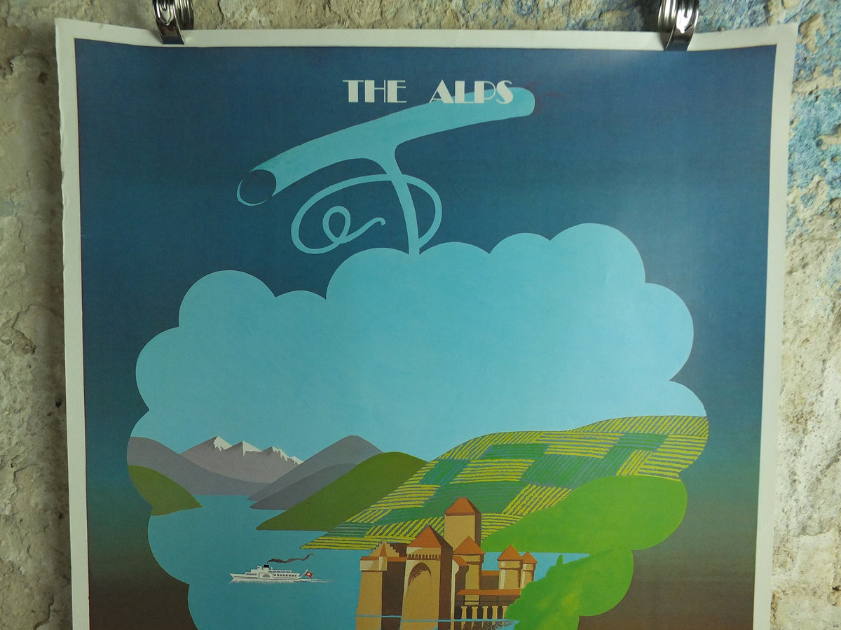 1981 Orient Express Poster, The Alps by Fix Masseau, French Alps Venice Simplon, art deco nouveau wall art decor