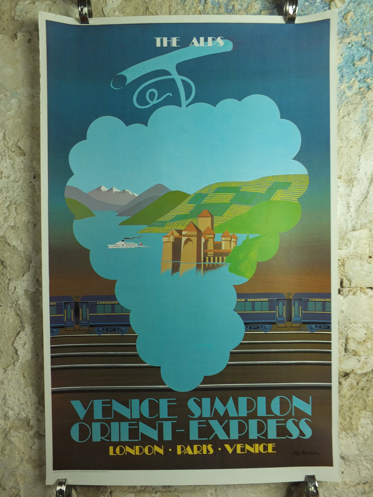 1981 Orient Express Poster, The Alps by Fix Masseau, French Alps Venice Simplon, art deco nouveau wall art decor