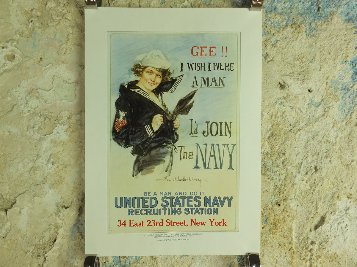 Vintage British Christy Girls If I was a man I'd join the Navy Poster Imperial War Museum World War 1 WW1 Propaganda Poster reprint wall art