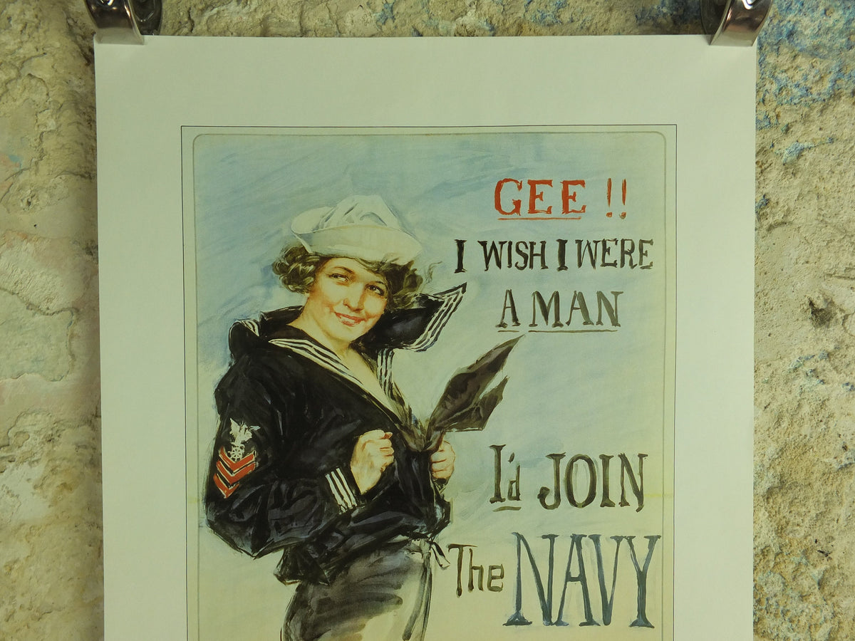 Vintage British Christy Girls If I was a man I'd join the Navy Poster Imperial War Museum World War 1 WW1 Propaganda Poster reprint wall art