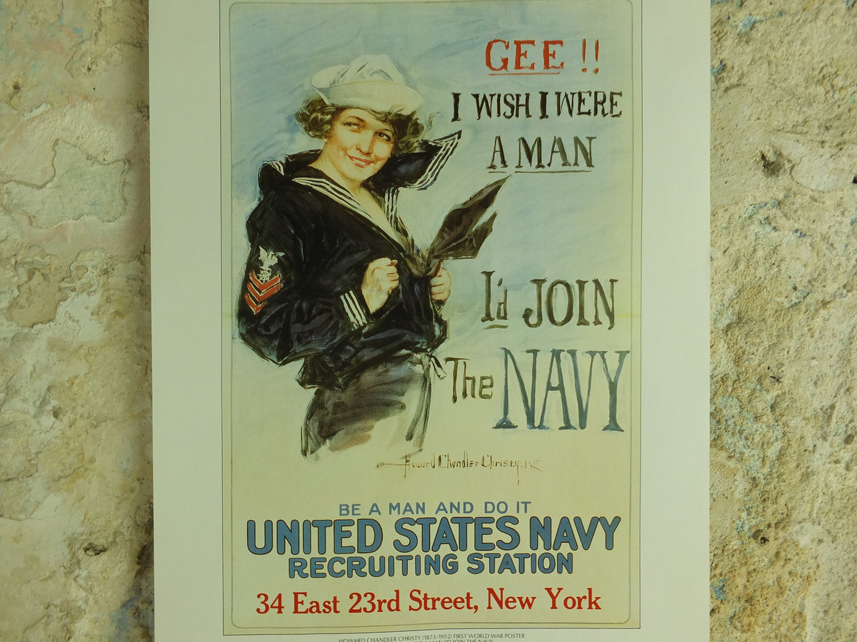 Vintage British Christy Girls If I was a man I'd join the Navy Poster Imperial War Museum World War 1 WW1 Propaganda Poster reprint wall art