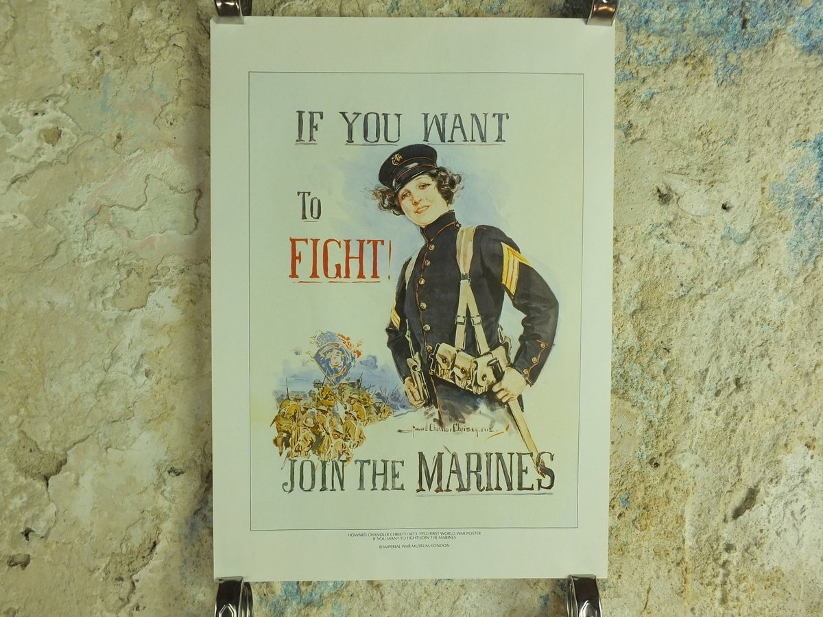 Vintage British Christy Girls Join the Marines Poster want to fight Imperial War Museum World War 1 WW1 Propaganda Poster reprint wall art