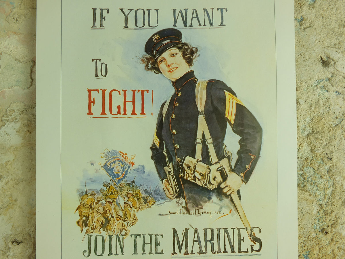 Vintage British Christy Girls Join the Marines Poster want to fight Imperial War Museum World War 1 WW1 Propaganda Poster reprint wall art