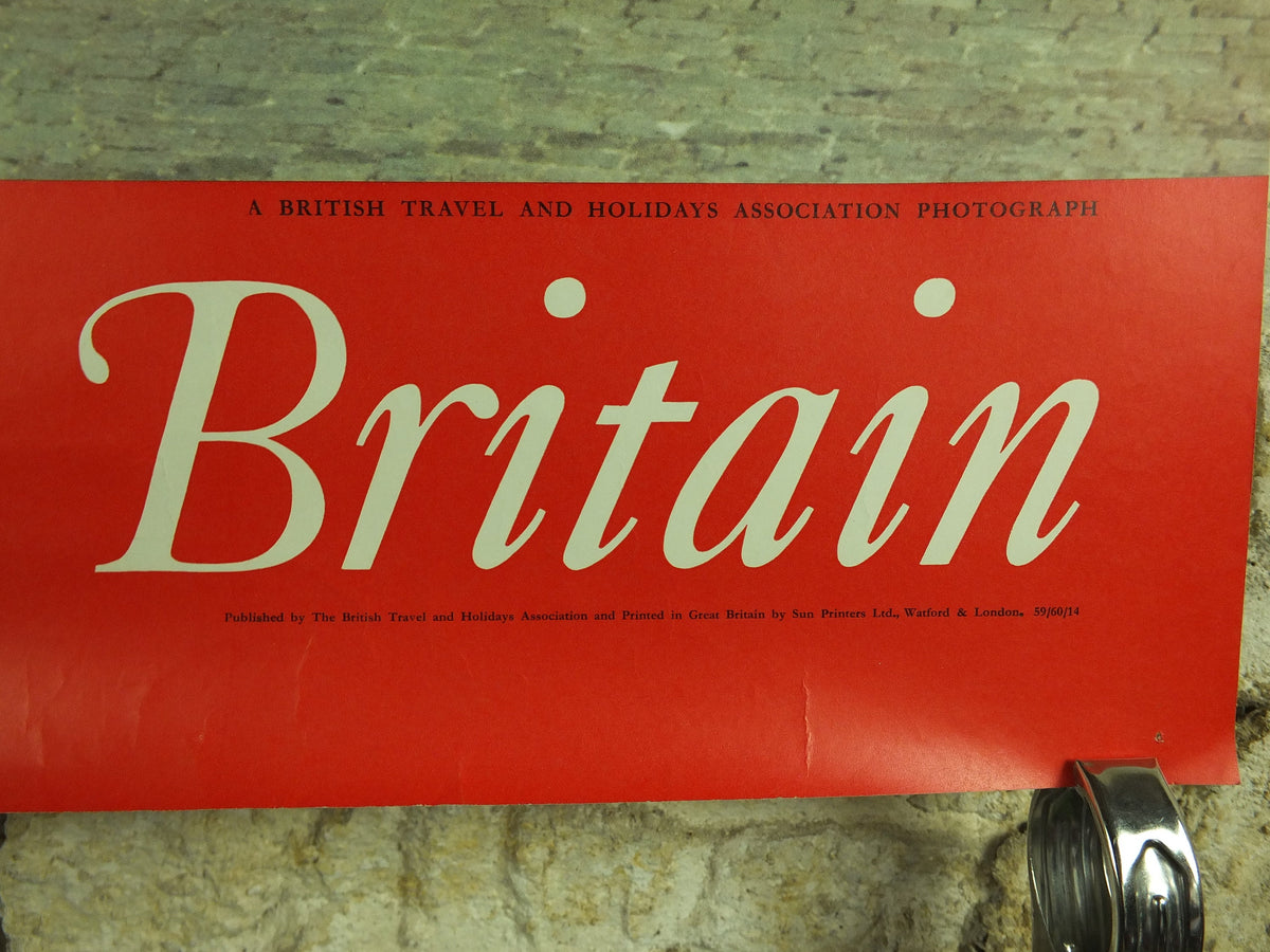 Original Vintage British Windsor Castle Travel Poster Britain Scots guards bagpipes hill round tower travel tourism holiday wall art 1950s