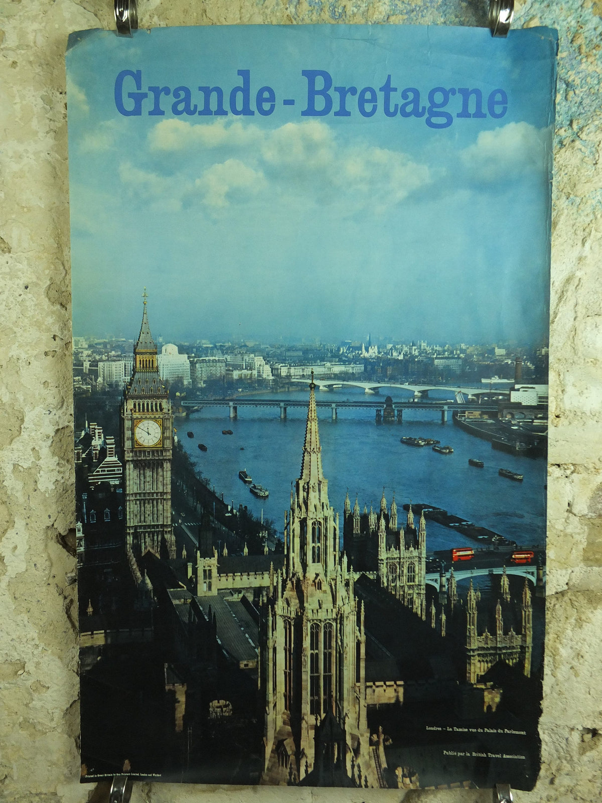 Original Vintage Great Britain Houses of Parliament Travel Poster London Britain River Thames travel tourism holiday vacation wall art 1950s