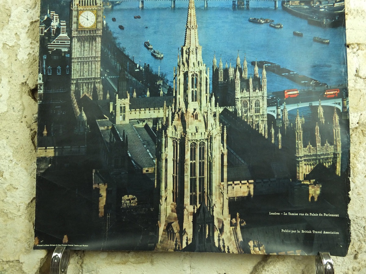 Original Vintage Great Britain Houses of Parliament Travel Poster London Britain River Thames travel tourism holiday vacation wall art 1950s