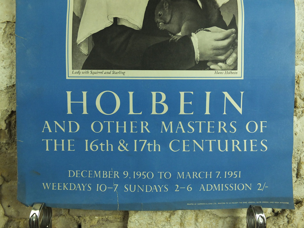 Original Vintage Royal Academy of Arts Poster Holbien and Masters 16C 17C Lady Squirrel Starling gallery exhibition wall art 1950s