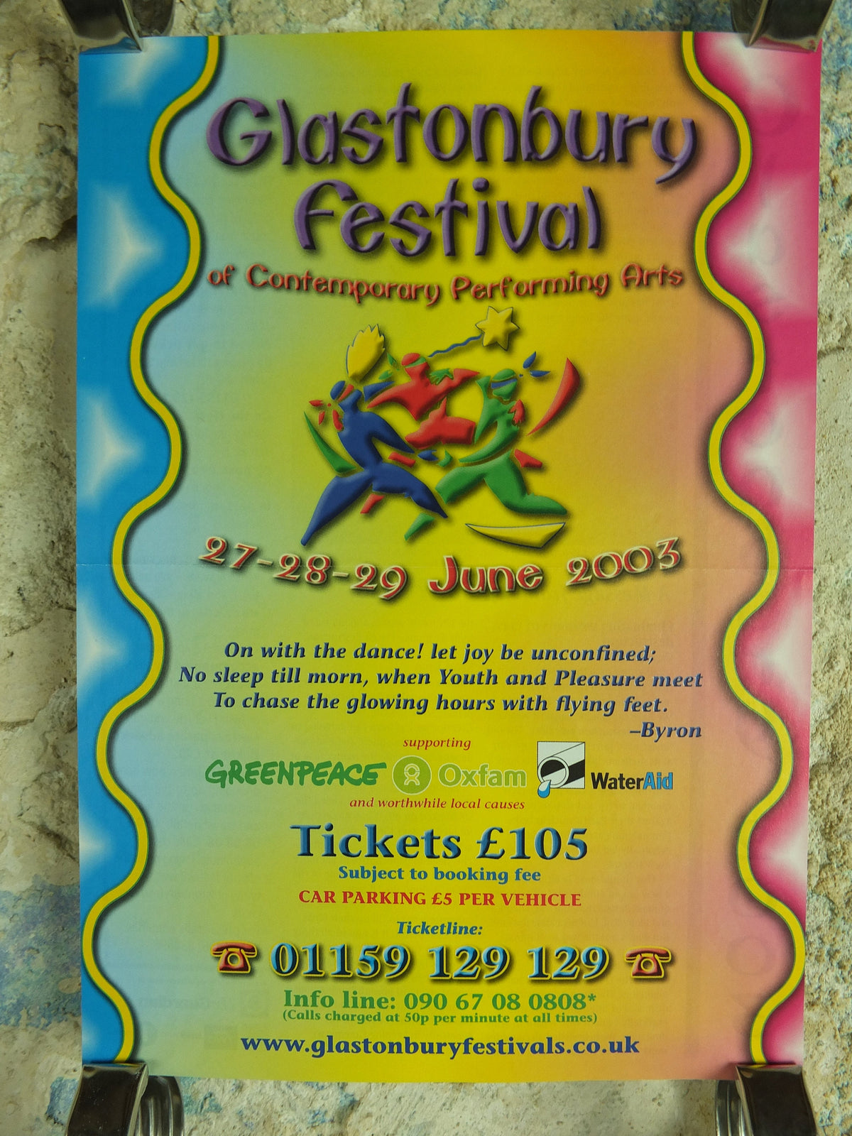 Original Vintage Glastonbury Festival 2003 Poster Greenpeace REM Suede David Gray moby radiohead concert gig show music print wall art 1990s
