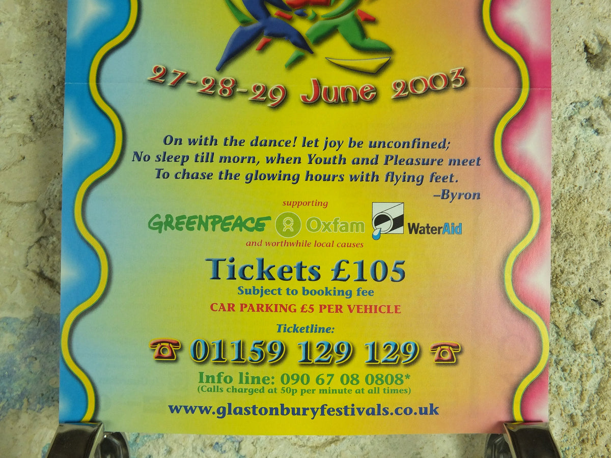 Original Vintage Glastonbury Festival 2003 Poster Greenpeace REM Suede David Gray moby radiohead concert gig show music print wall art 1990s