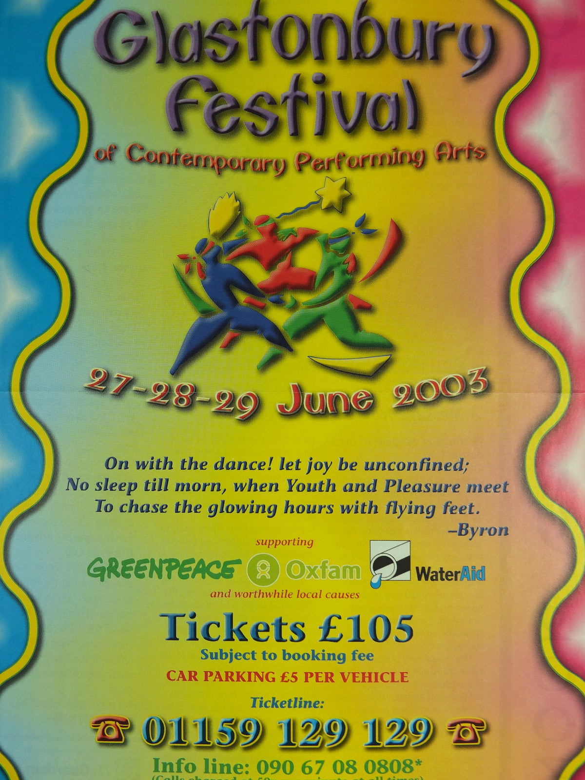 Original Vintage Glastonbury Festival 2003 Poster Greenpeace REM Suede David Gray moby radiohead concert gig show music print wall art 1990s