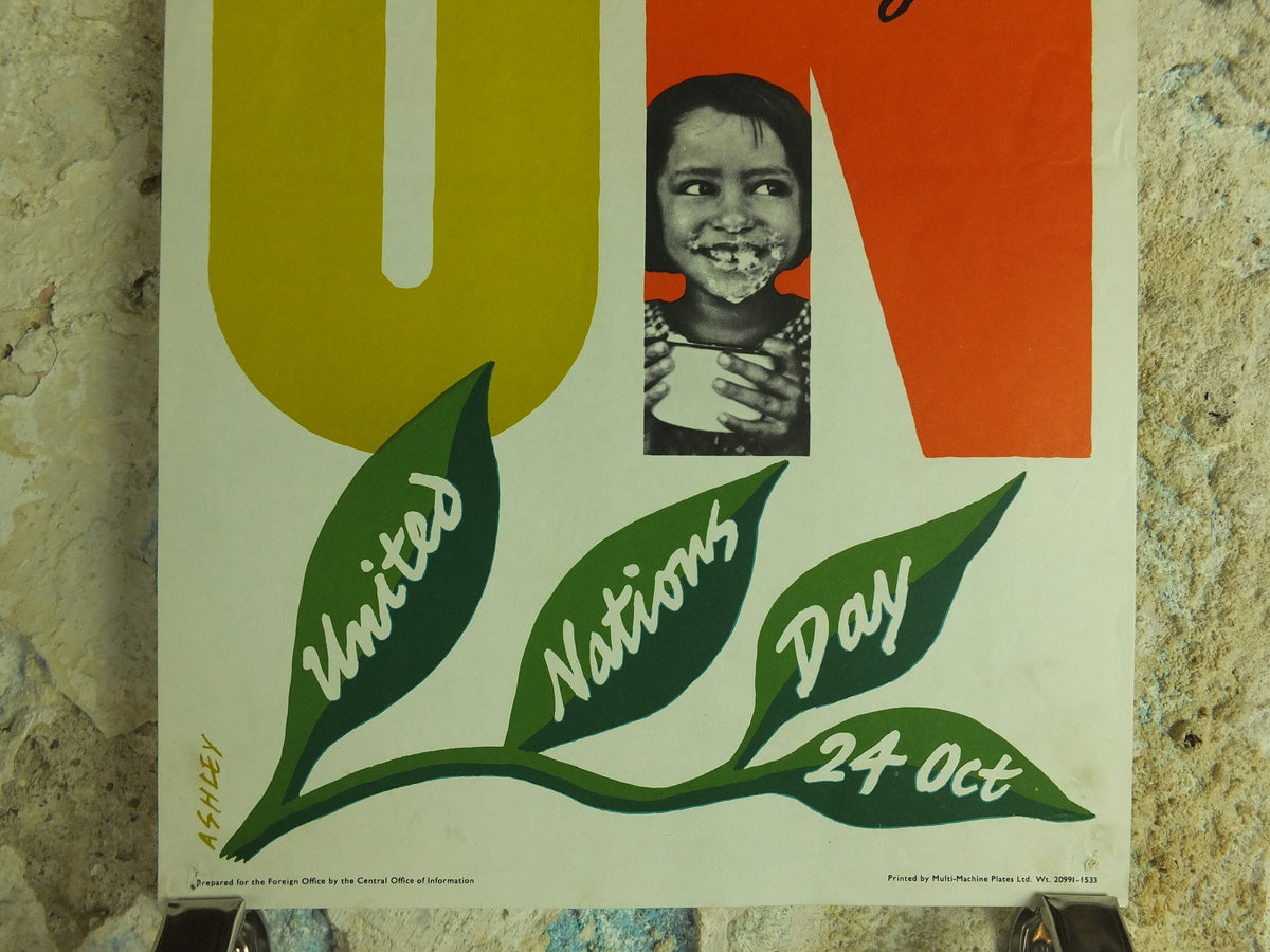 Original Vintage United Nations Poster Freedom from Hunger United Nations Day 24 October Ashley starve starvation print wall art 1960s