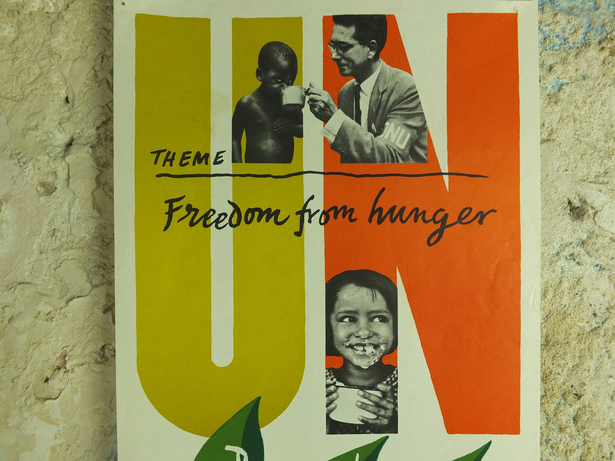Original Vintage United Nations Poster Freedom from Hunger United Nations Day 24 October Ashley starve starvation print wall art 1960s