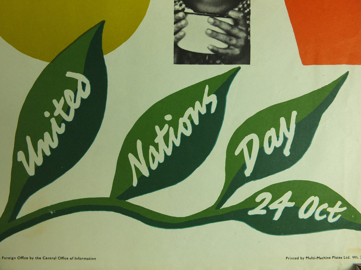 Original Vintage United Nations Poster Freedom from Hunger United Nations Day 24 October Ashley starve starvation print wall art 1960s