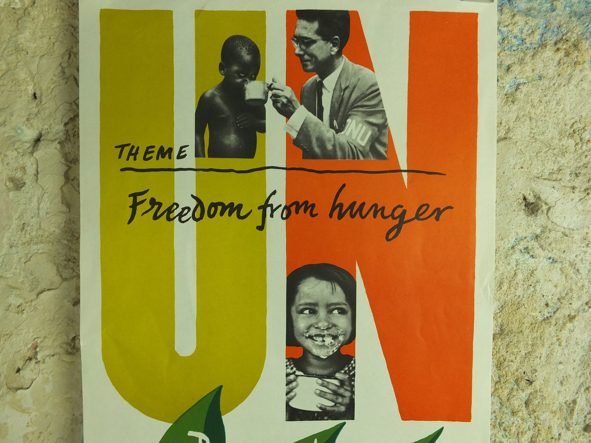Original Vintage United Nations Poster Freedom from Hunger United Nations Day 24 October Ashley starve starvation print wall art 1960s