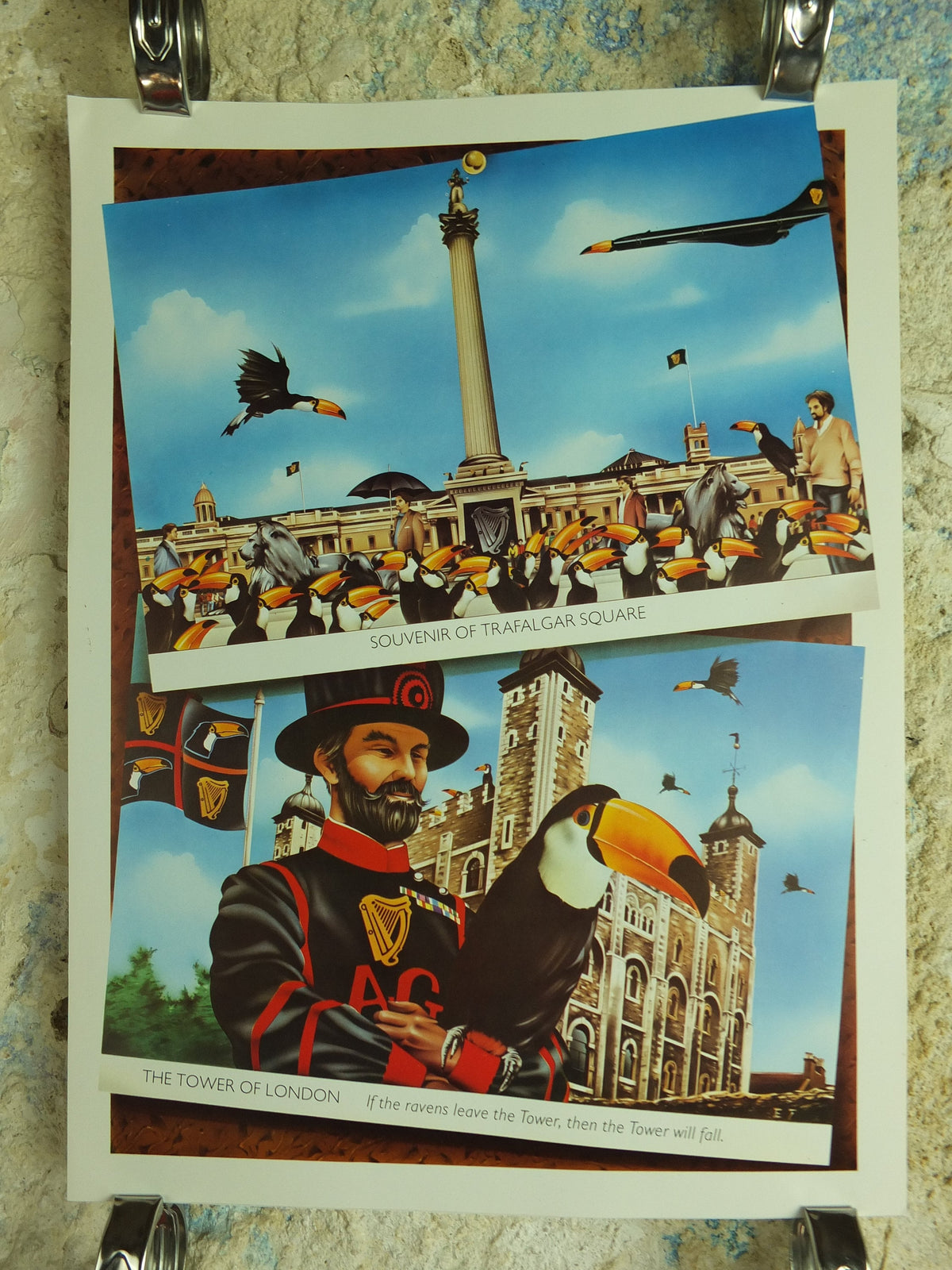 Original Vintage Guinness Toucan Poster, advertising, Tower of London, Trafalgar Square, ale Irish stout beer print wall art retro 1970s