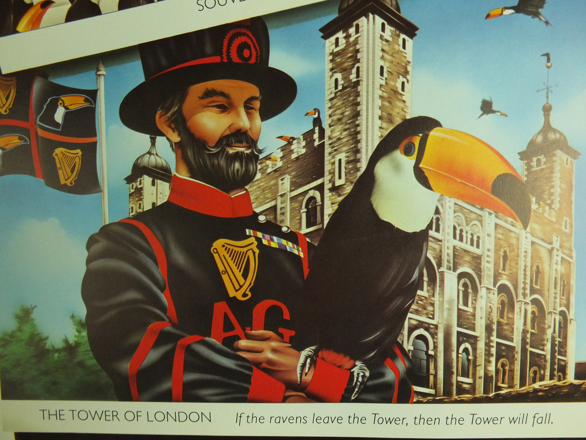 Original Vintage Guinness Toucan Poster, advertising, Tower of London, Trafalgar Square, ale Irish stout beer print wall art retro 1970s