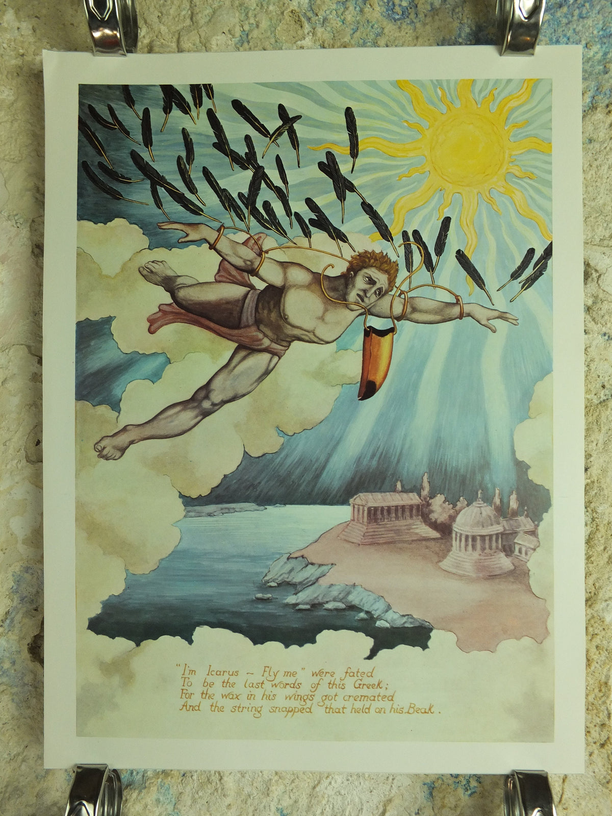 Original Vintage Guinness Toucan Poster, advertising, Icarus Greek feathers sun, ale Irish stout beer print wall art retro 1970s