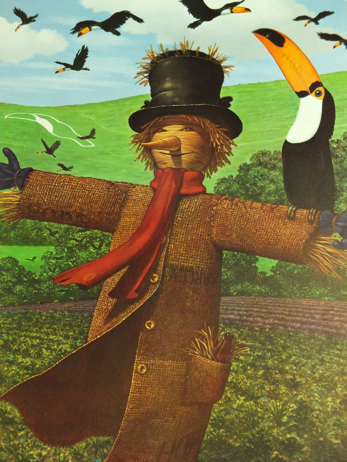 Original Vintage Guinness Toucan Poster, scarecrow, garden harvest, advertising ale Irish stout beer print wall art retro 1970s