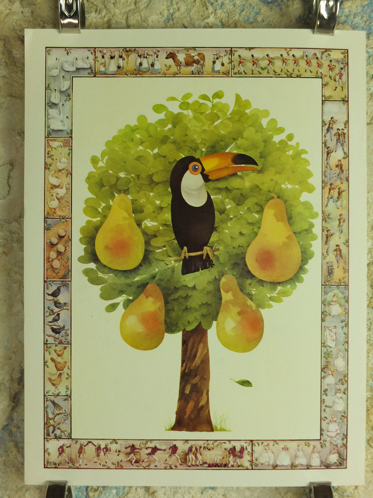 Original Vintage Guinness Toucan Poster, Toucan in a Pear Tree, 12 Days Christmas, advertising Irish stout beer print wall art decor 1970s