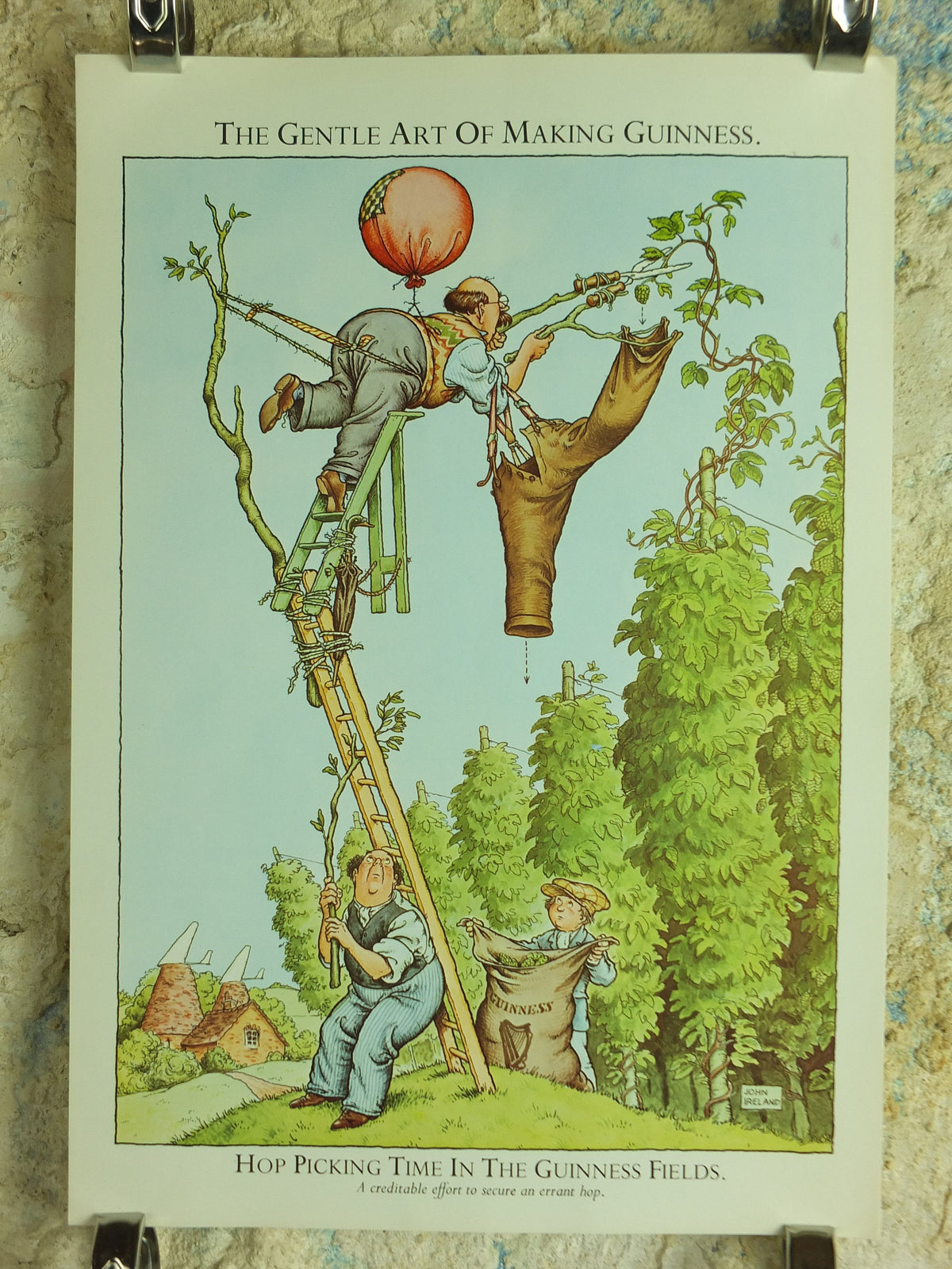 Original Vintage Gentle Art of Making Guinness Poster Hop picking time in fields advertising ale Irish stout beer print wall art retro 1980s