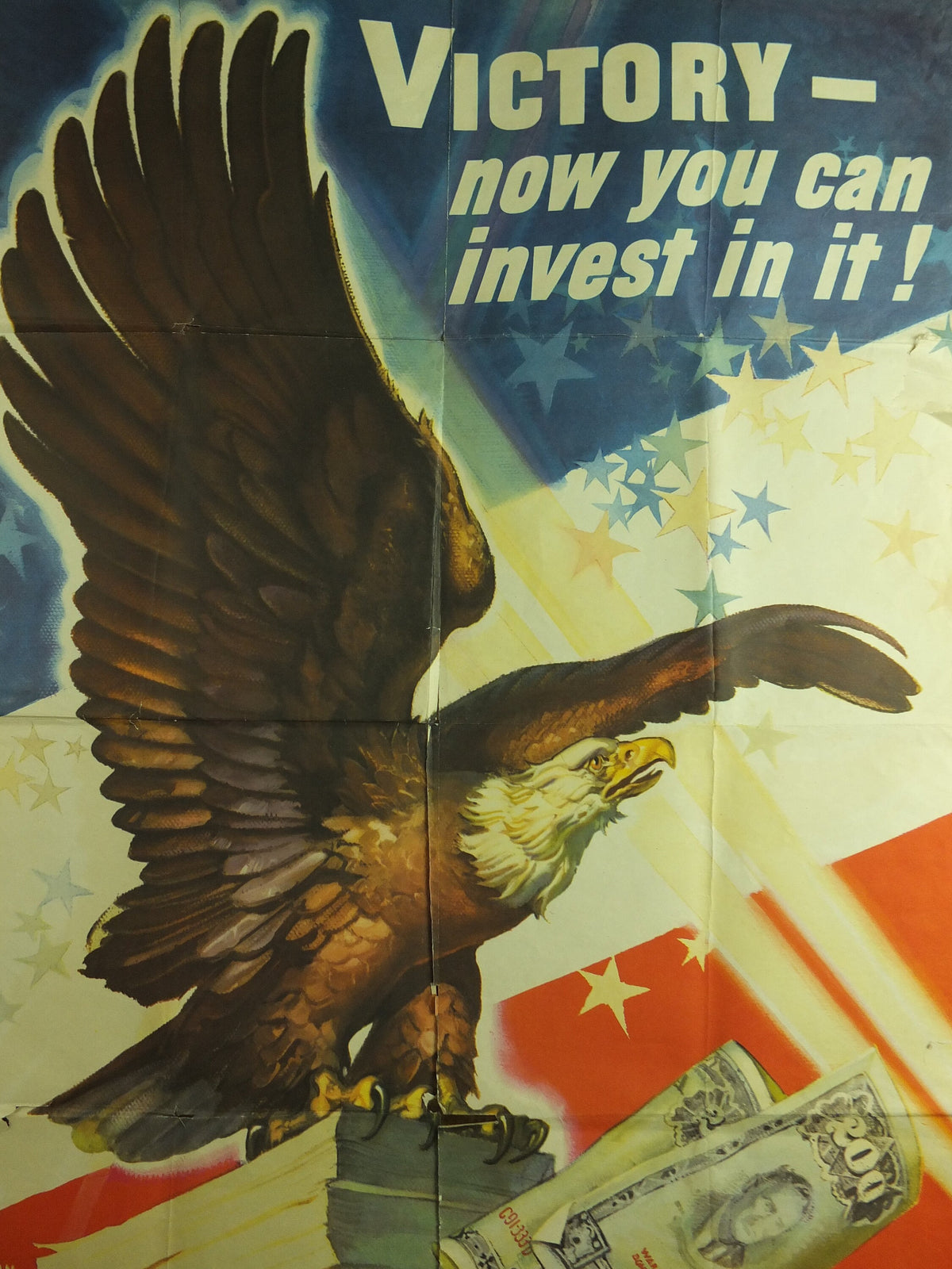 1945 Original Victory Loans Poster, Bald Eagle, American Flag, by Dean Cornwall 95cm x 61cm, World War 2 WW2, wall art retro decor