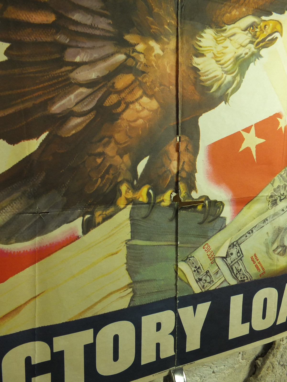 1945 Original Victory Loans Poster, Bald Eagle, American Flag, by Dean Cornwall 95cm x 61cm, World War 2 WW2, wall art retro decor