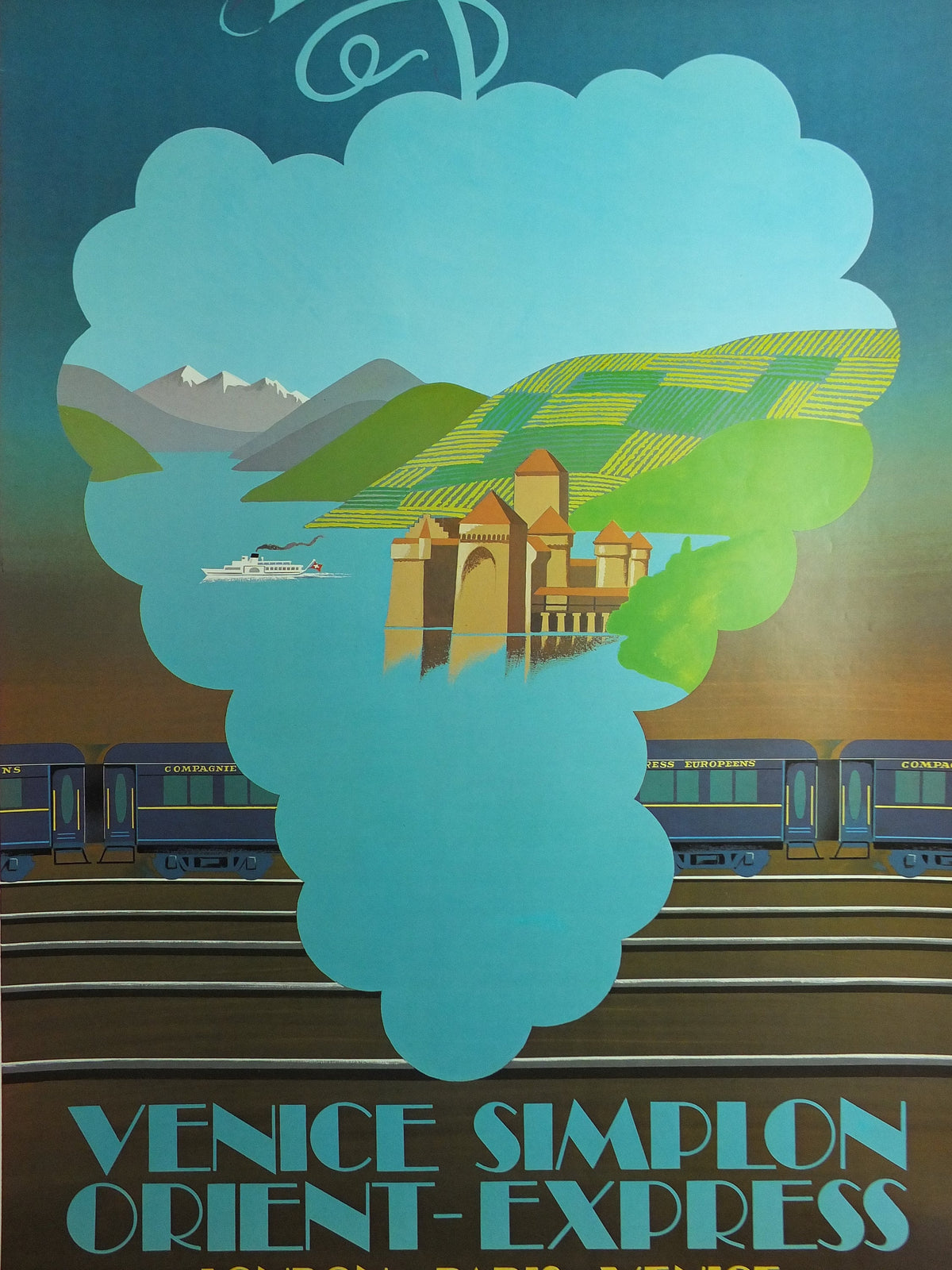 1981 Orient Express Poster, The Alps by Fix Masseau, French Alps Venice Simplon, art deco nouveau wall art decor