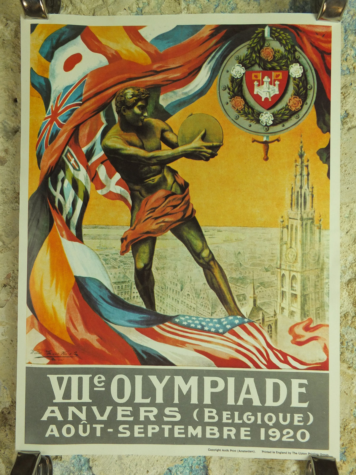 Vintage Olympic Games Antwerp Belgium Poster rings sports sport international summer wall art reprint 1970s