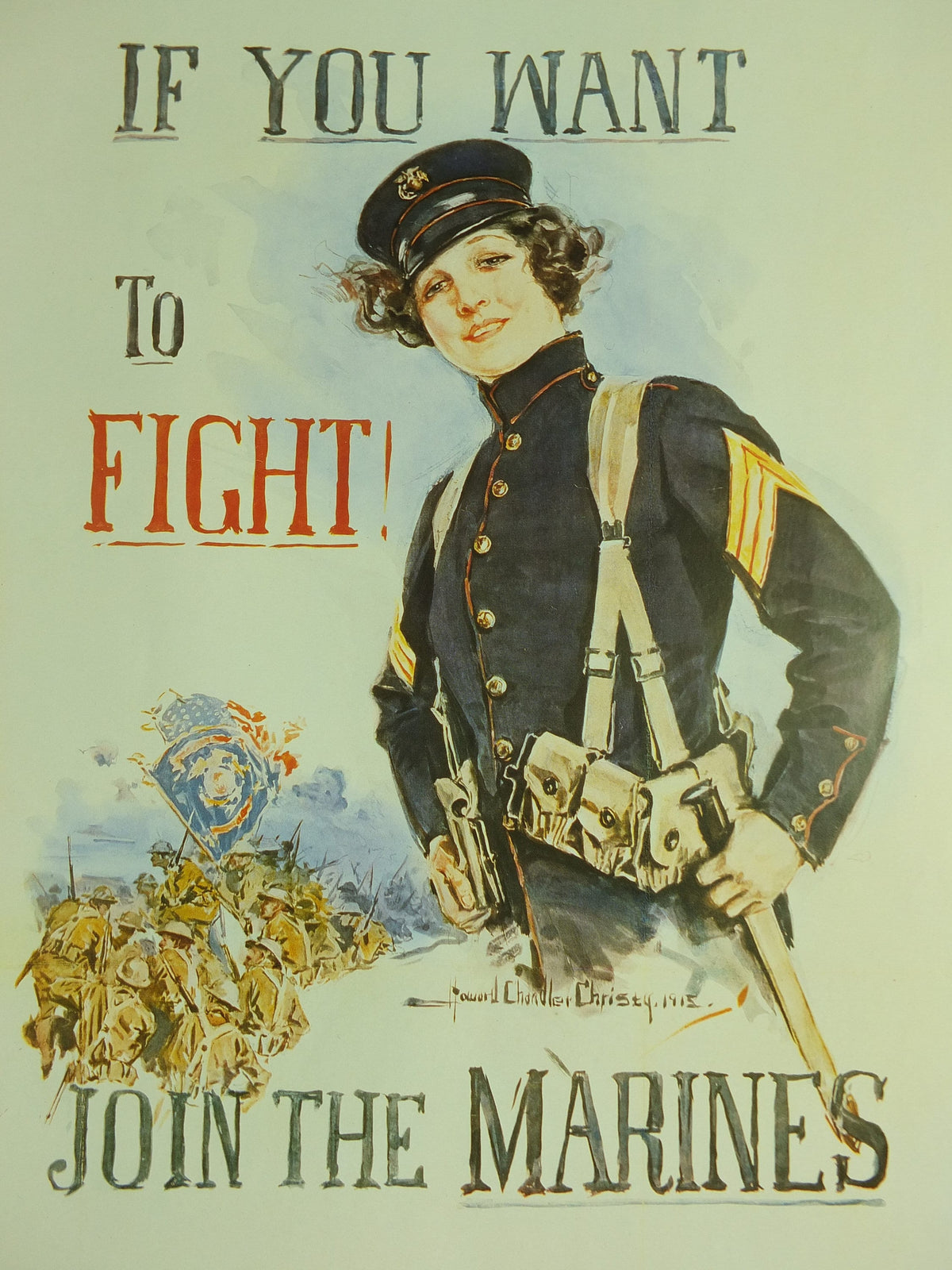 Vintage British Christy Girls Join the Marines Poster want to fight Imperial War Museum World War 1 WW1 Propaganda Poster reprint wall art