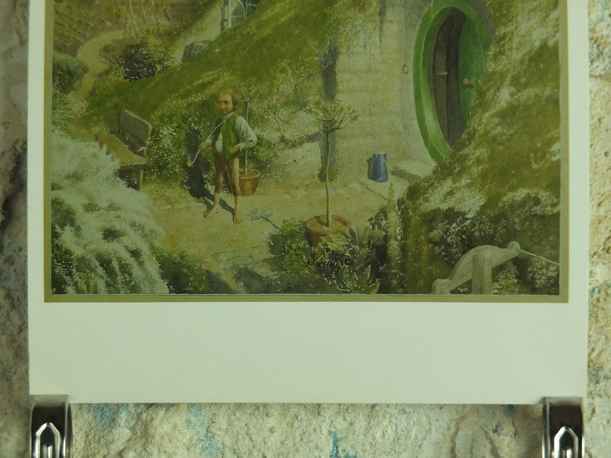 1997 Bilbo at Bag End Poster, by Alan Lee, The Shire from The Hobbit, J.R.R. Tolkien, Hobbiton, illustration print wall art decor