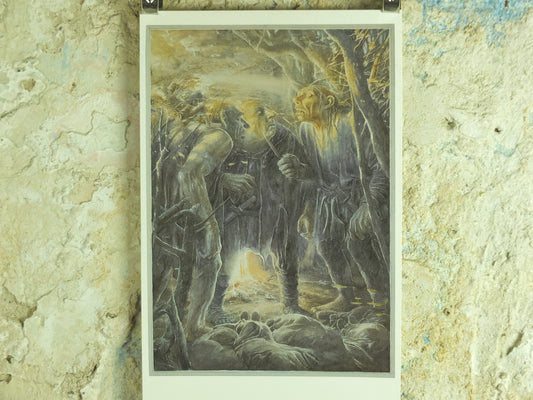 1997 The Stone Trolls Poster, by Alan Lee, Trolls capture the dwarves from The Hobbit, J.R.R. Tolkien, illustration print wall art decor