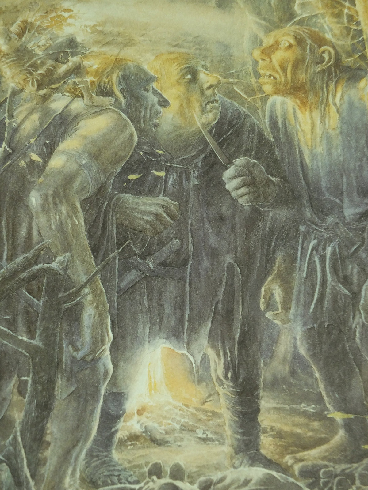 1997 The Stone Trolls Poster, by Alan Lee, Trolls capture the dwarves from The Hobbit, J.R.R. Tolkien, illustration print wall art decor