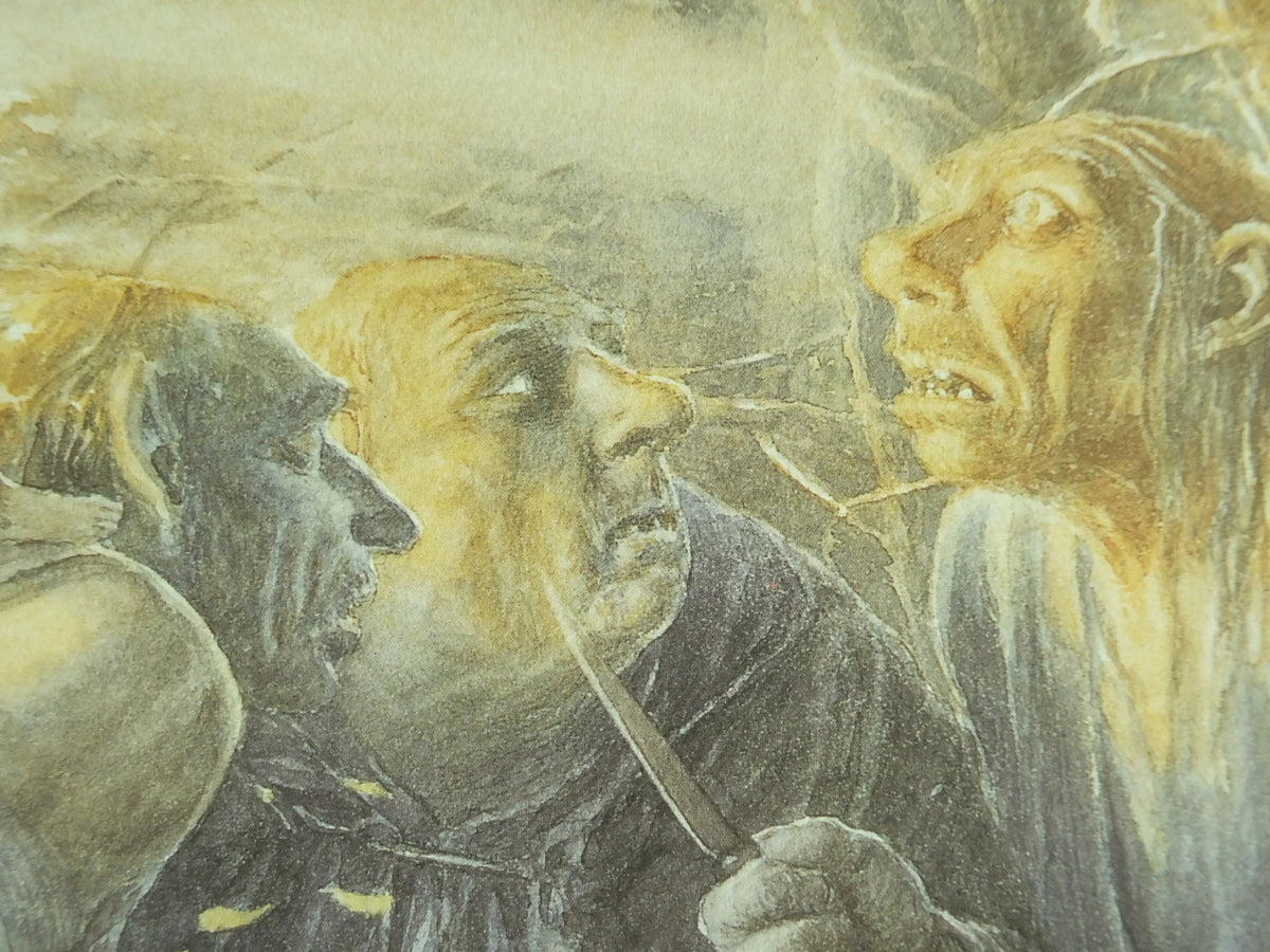 1997 The Stone Trolls Poster, by Alan Lee, Trolls capture the dwarves from The Hobbit, J.R.R. Tolkien, illustration print wall art decor