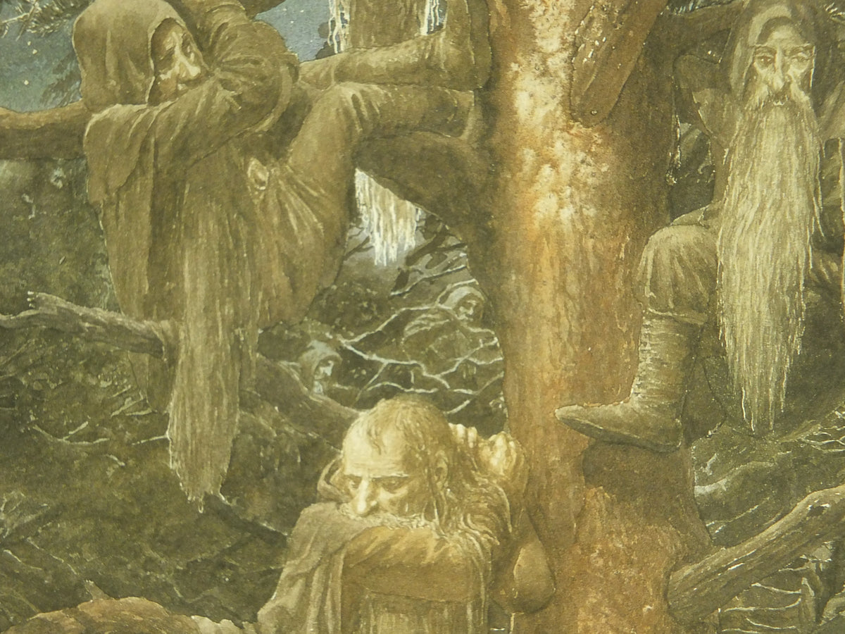 1997 The Wargs Poster, by Alan Lee, Dwarves in the Trees from The Hobbit, J.R.R. Tolkien, Misty Mountains, illustration print wall art decor