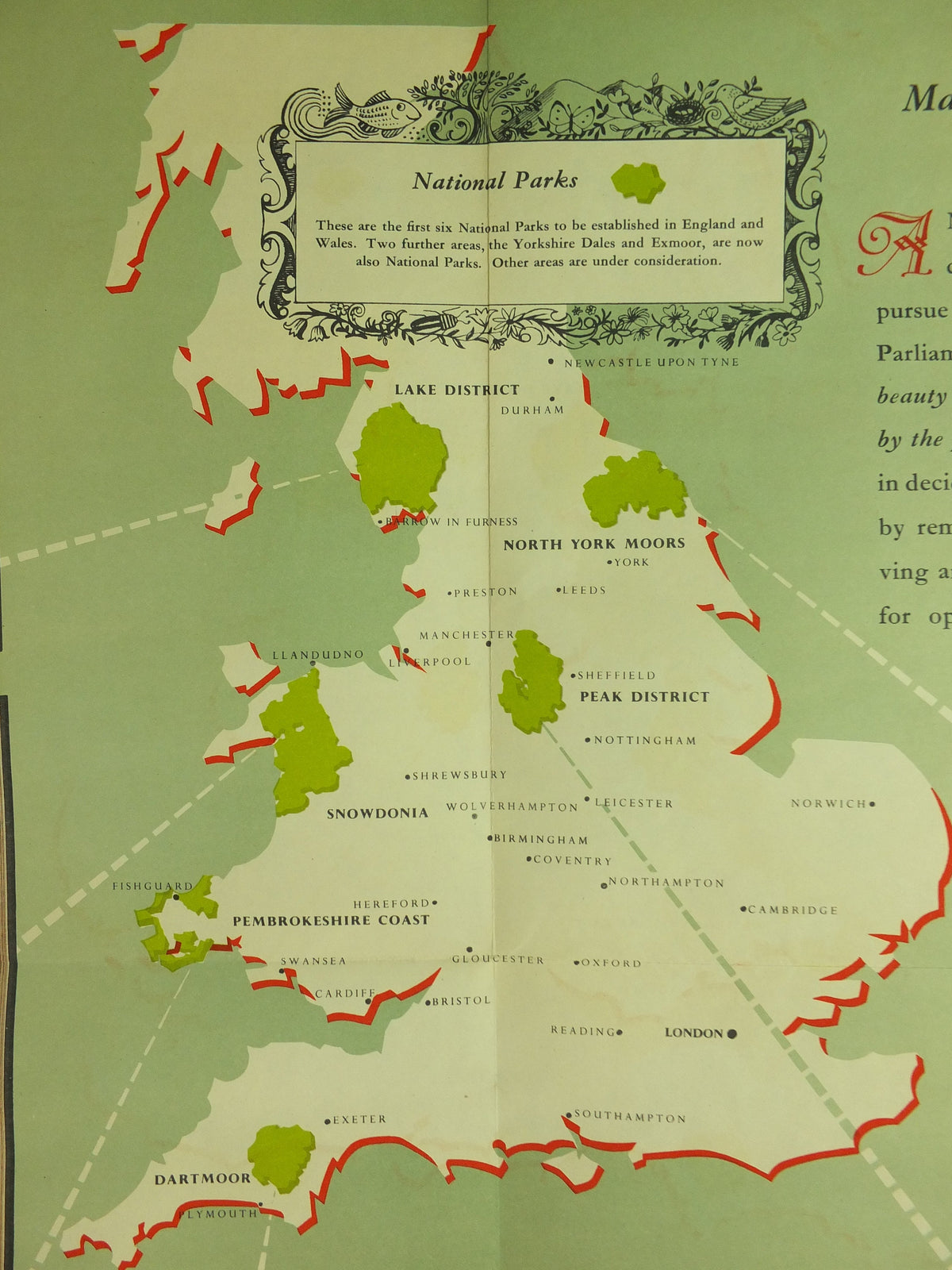 Original Vintage National Parks of England and Wales Poster Lake District Peak Snowdonia Dartmoor York Pembrokeshire wall art 1950s 1955
