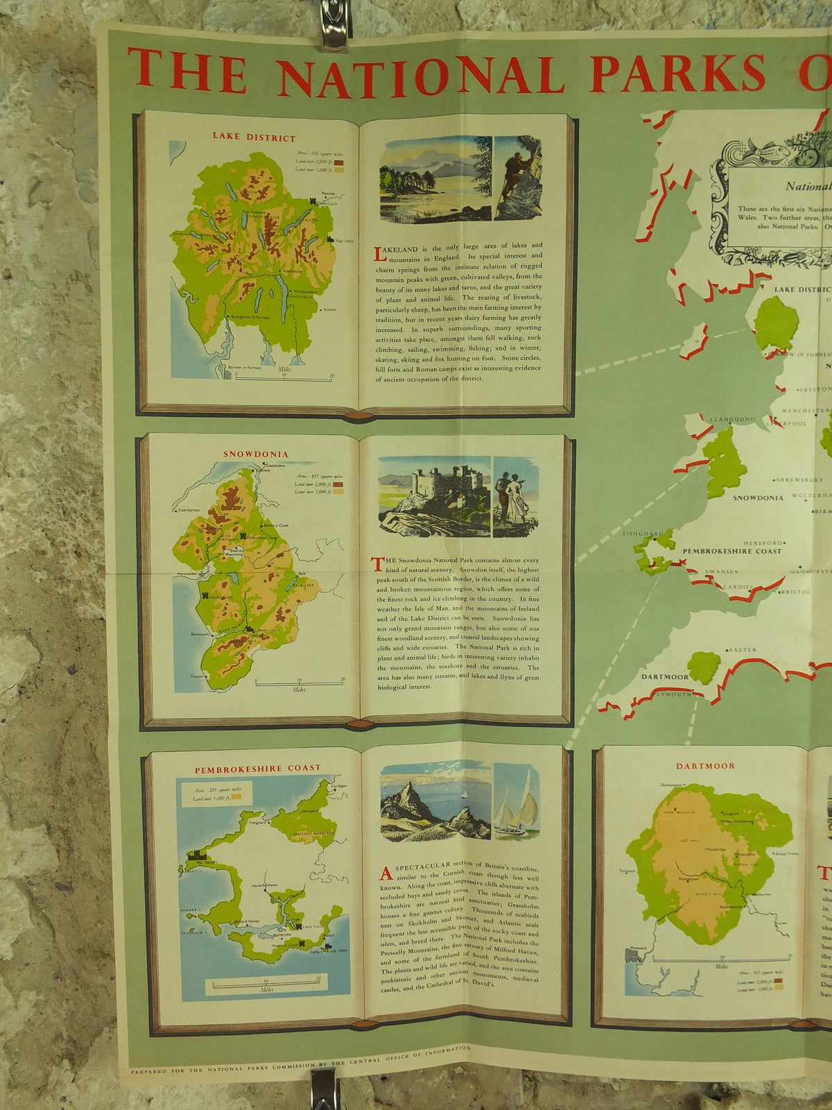 Original Vintage National Parks of England and Wales Poster Lake District Peak Snowdonia Dartmoor York Pembrokeshire wall art 1950s 1955