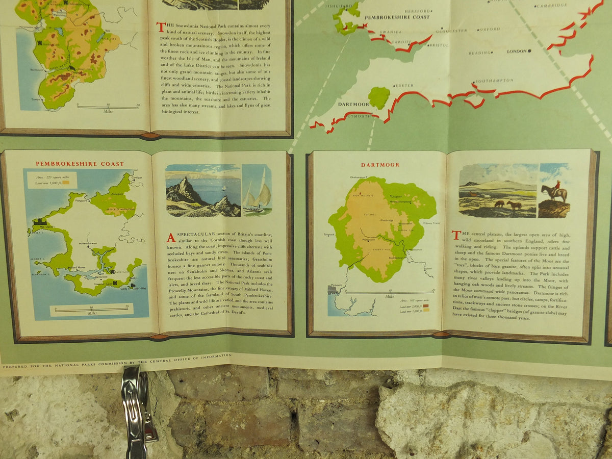 Original Vintage National Parks of England and Wales Poster Lake District Peak Snowdonia Dartmoor York Pembrokeshire wall art 1950s 1955
