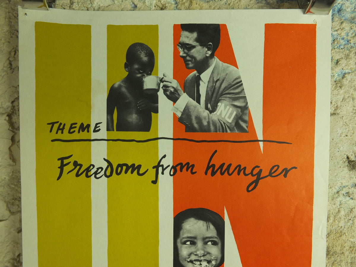 Original Vintage United Nations Poster Freedom from Hunger United Nations Day 24 October Ashley starve starvation print wall art 1960s