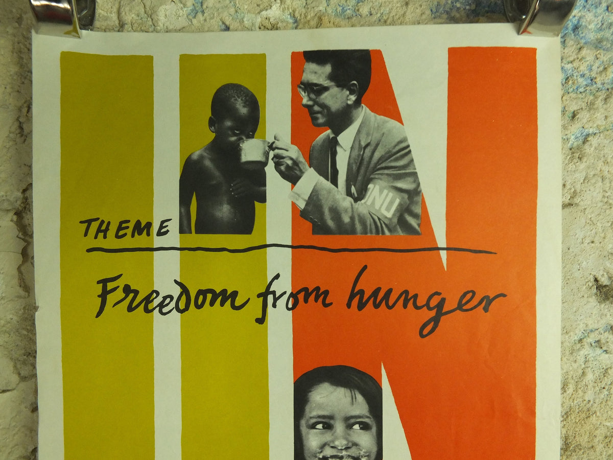 Original Vintage United Nations Poster Freedom from Hunger United Nations Day 24 October Ashley starve starvation print wall art 1960s