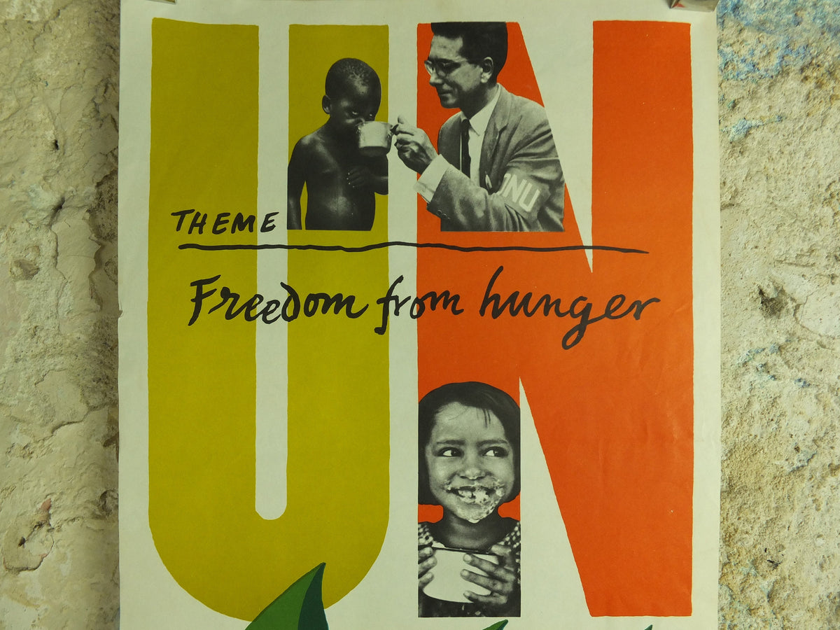 Original Vintage United Nations Poster Freedom from Hunger United Nations Day 24 October Ashley starve starvation print wall art 1960s