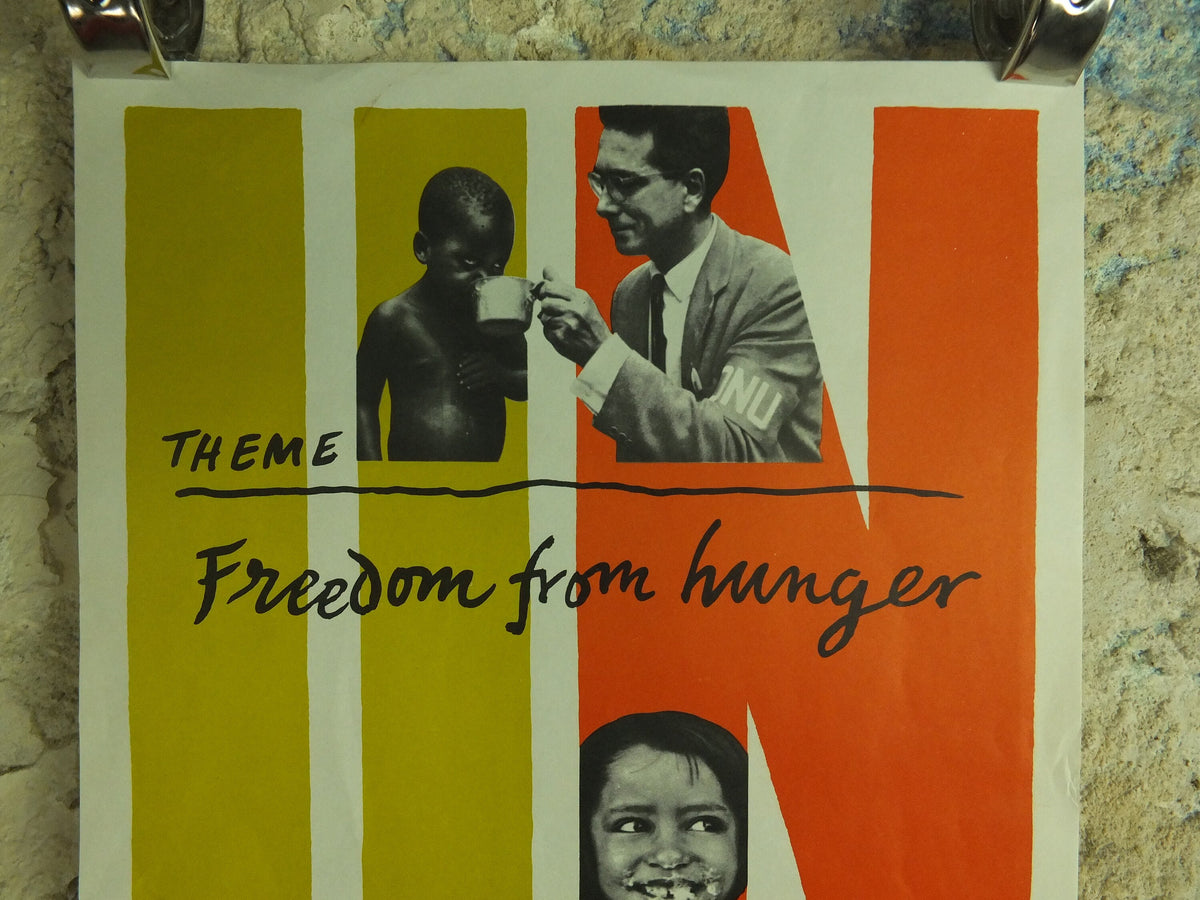 Original Vintage United Nations Poster Freedom from Hunger United Nations Day 24 October Ashley starve starvation print wall art 1960s