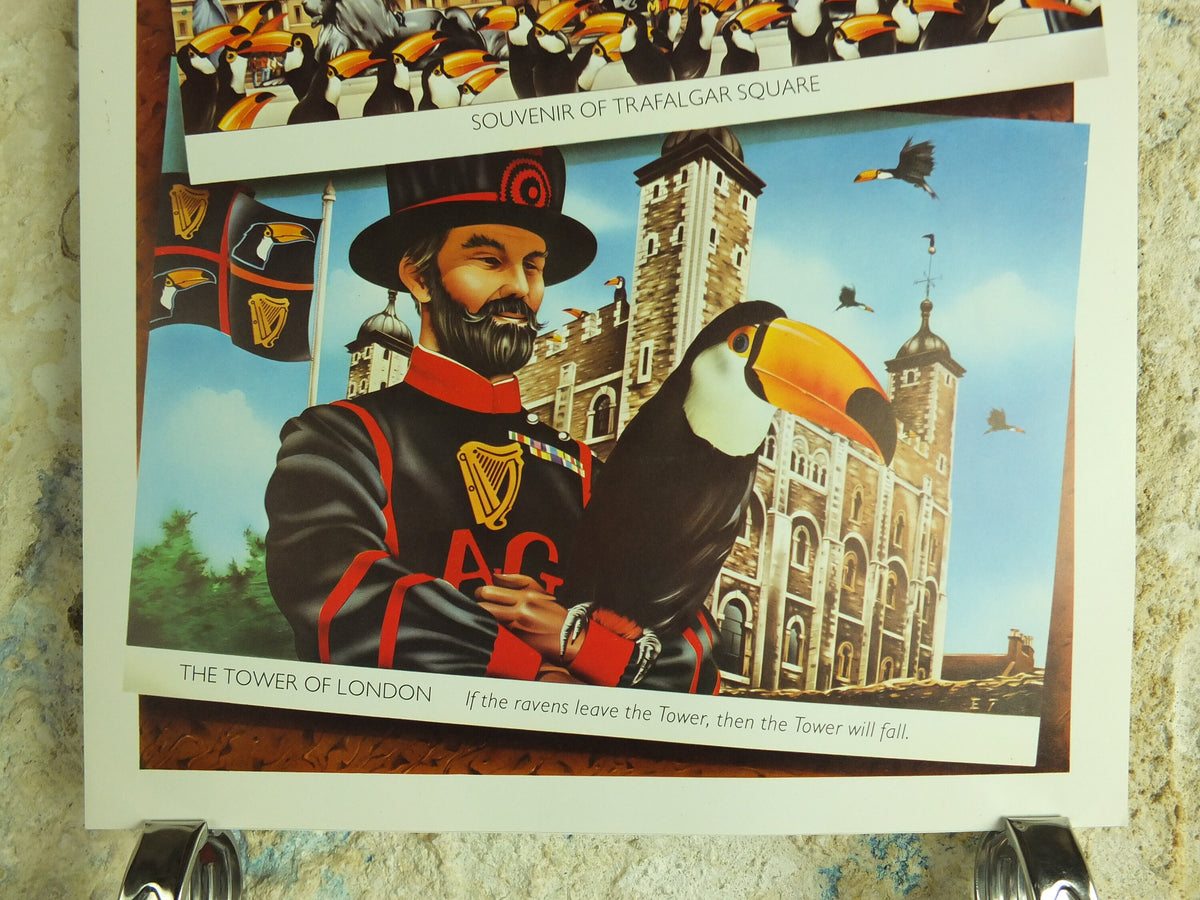 Original Vintage Guinness Toucan Poster, advertising, Tower of London, Trafalgar Square, ale Irish stout beer print wall art retro 1970s