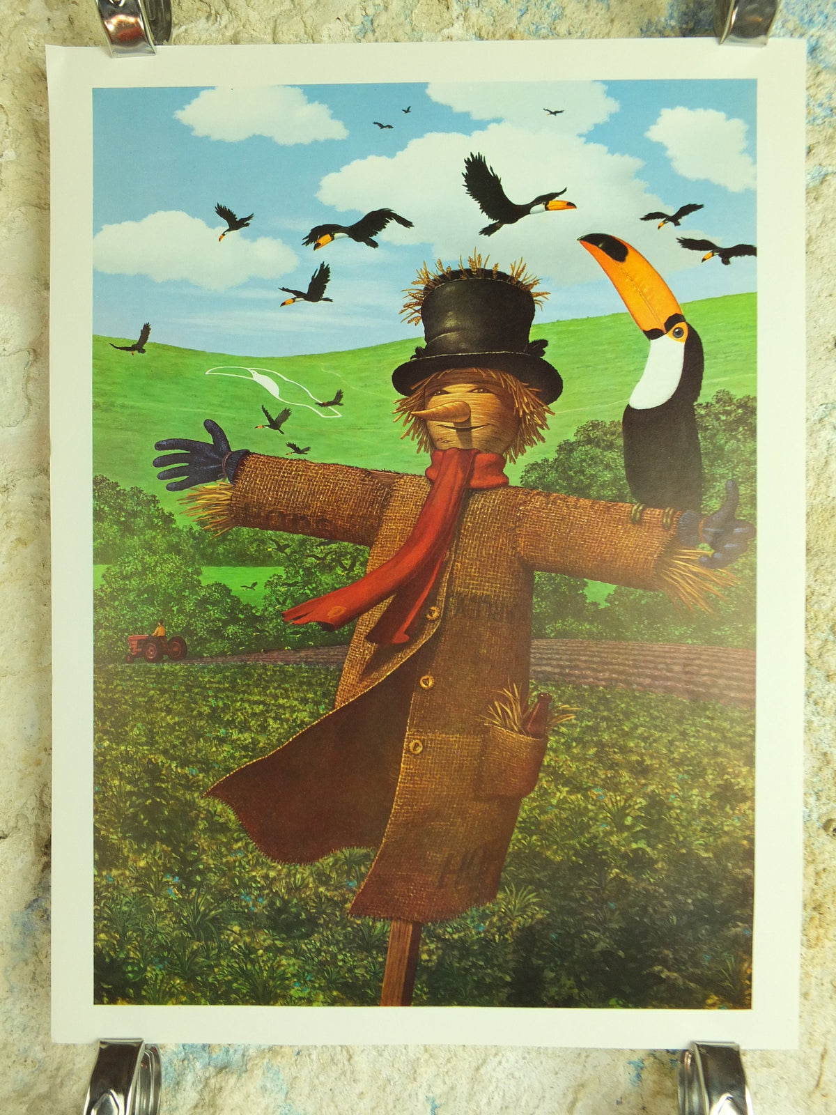 Original Vintage Guinness Toucan Poster, scarecrow, garden harvest, advertising ale Irish stout beer print wall art retro 1970s