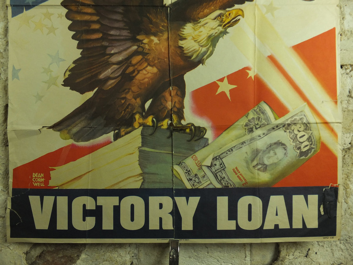 1945 Original Victory Loans Poster, Bald Eagle, American Flag, by Dean Cornwall 95cm x 61cm, World War 2 WW2, wall art retro decor