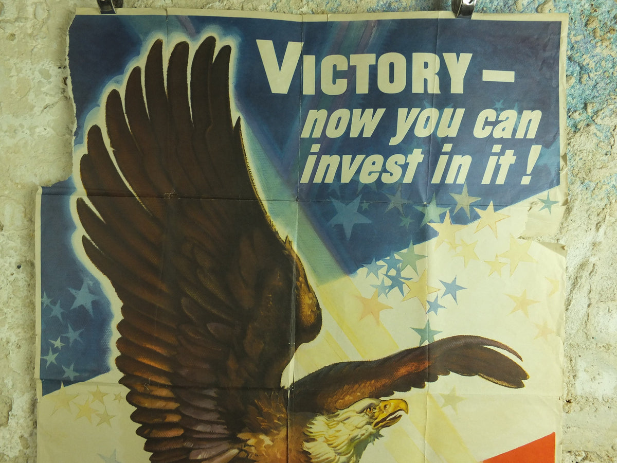 1945 Original Victory Loans Poster, Bald Eagle, American Flag, by Dean Cornwall 95cm x 61cm, World War 2 WW2, wall art retro decor